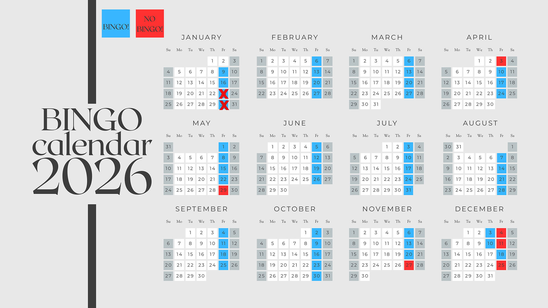 Bingo calendar 2026