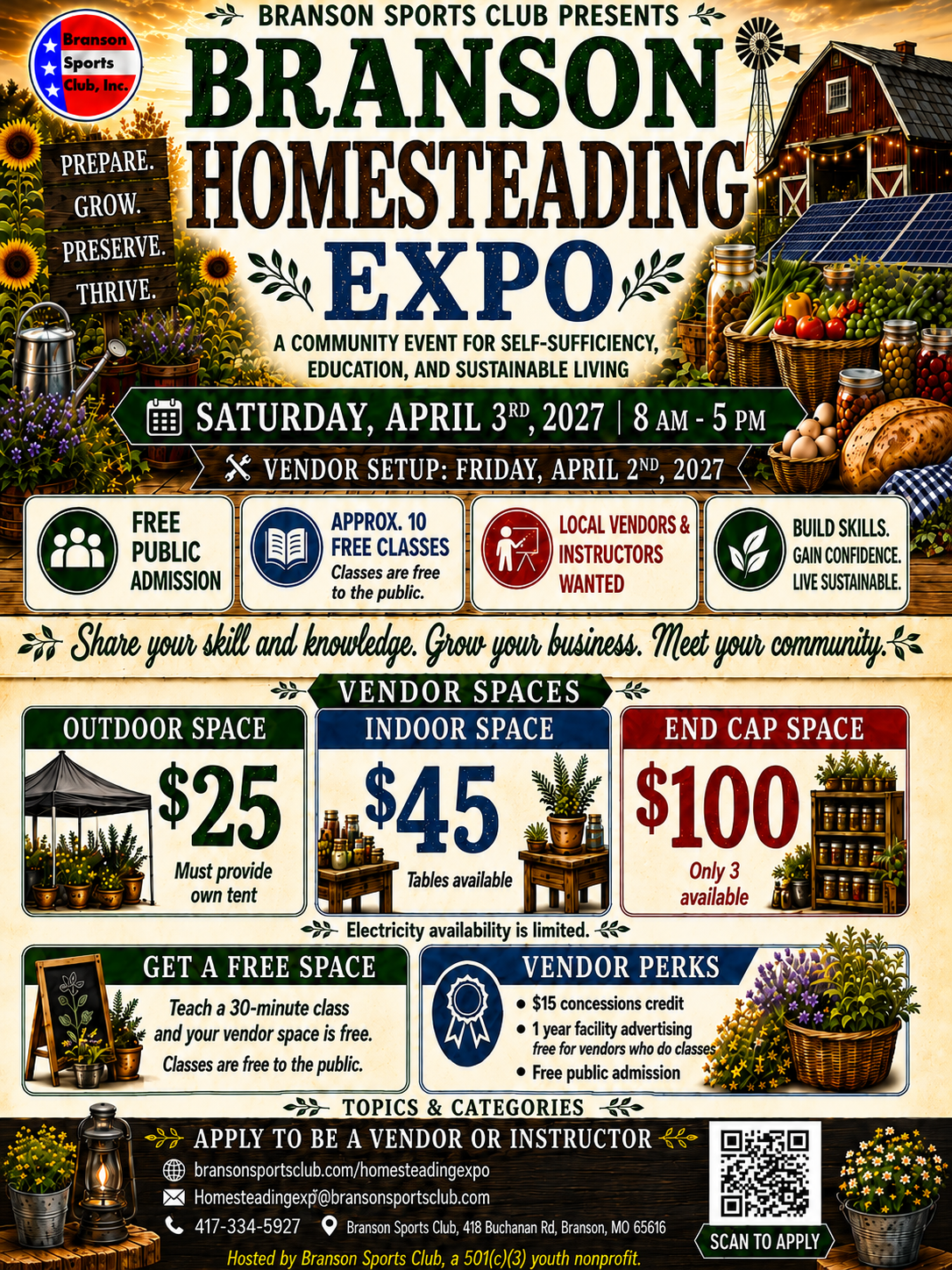 Branson Homesteading Expo vendor pricing flyer