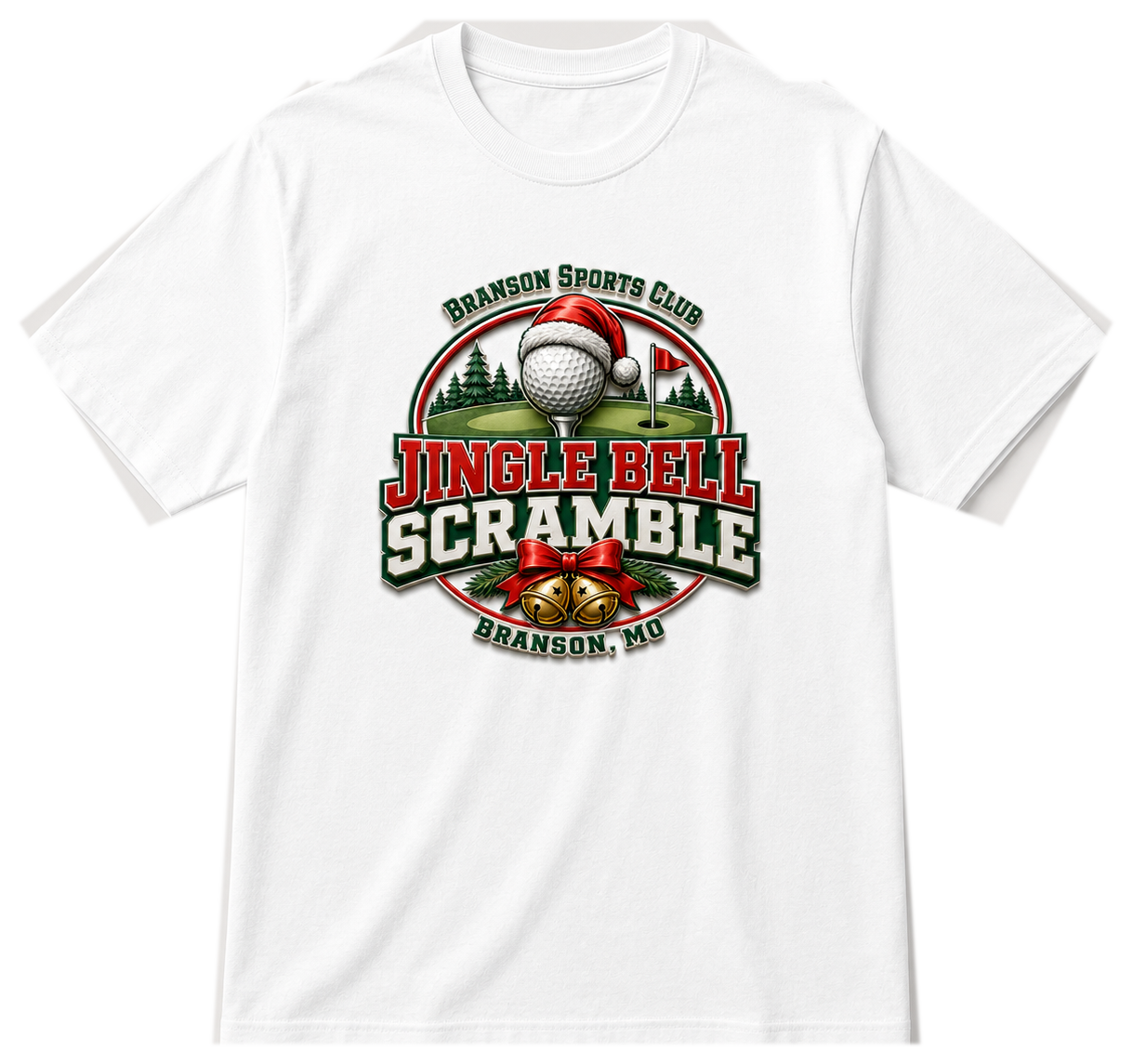 White Jingle Bell Scramble tournament T-shirt