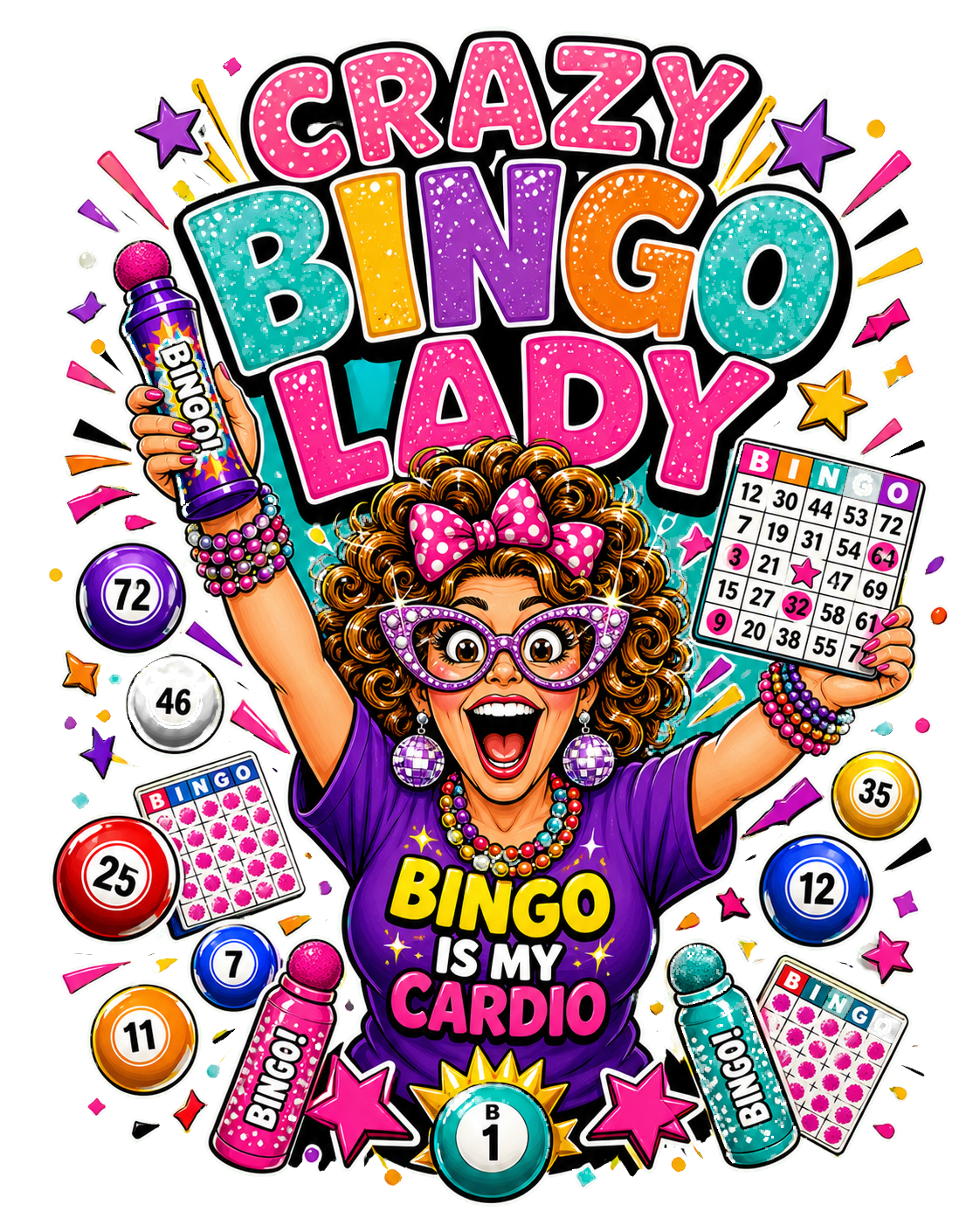 Crazy Bingo Lady PNG design