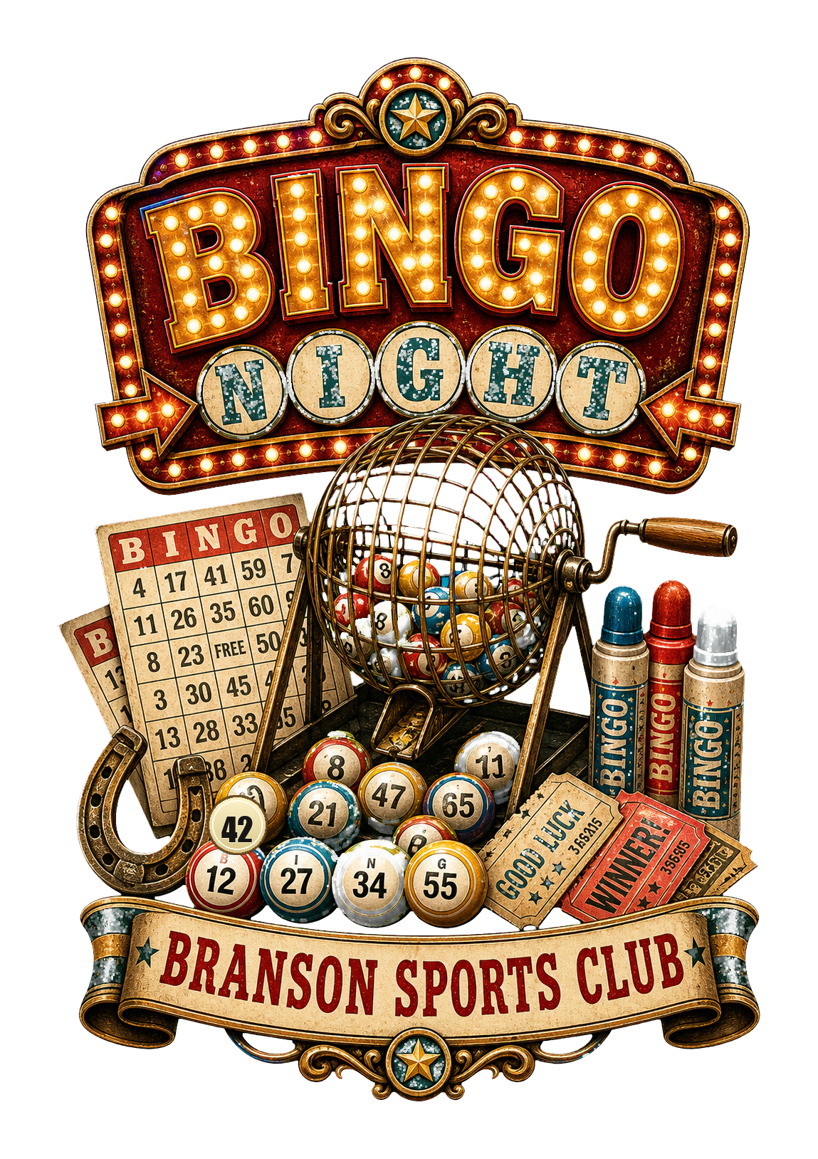 Vintage Bingo Night PNG design