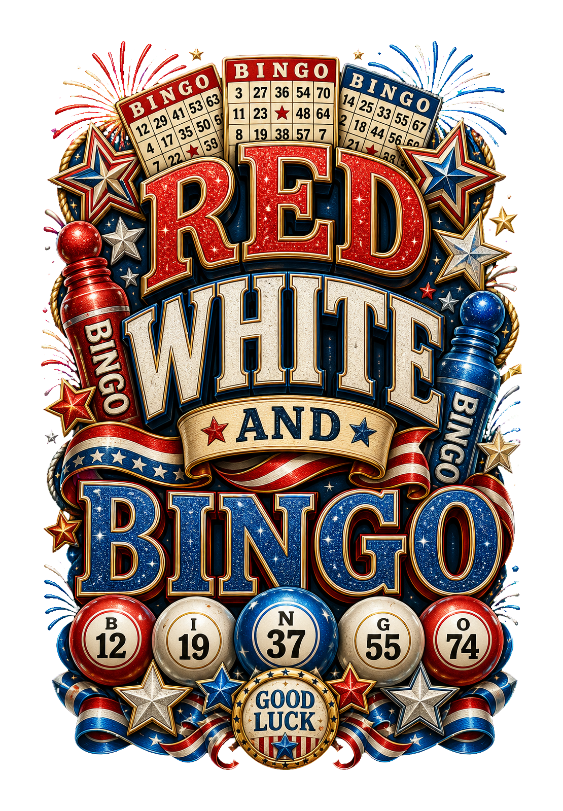 Red, White And Bingo PNG design
